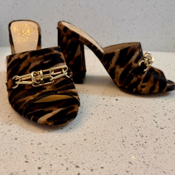 Vince Camuto Black and Gold Heeled Mule Sandals - Picture 4 of 4